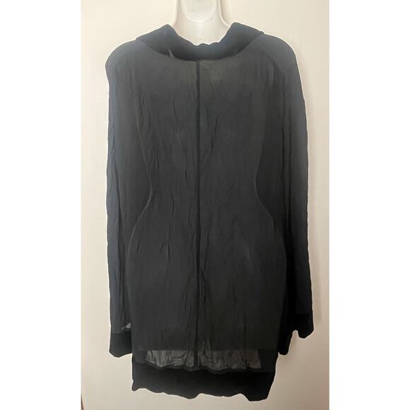 Vivienne Tam Vintage Black Crepe Crinkled Sheer Velvet Trim Top Sz 1 S/M/L - Picture 2 of 9